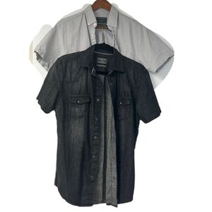 Primark Men's XS Bundle Set Regular Fit 2 Short Sleeve Button Down Gray Tops